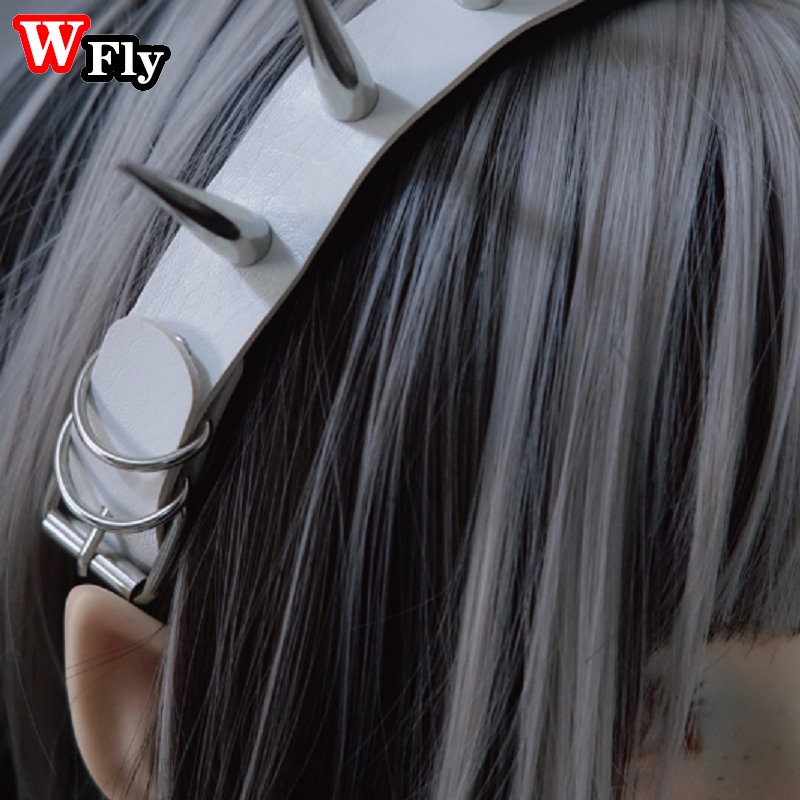 personality Y2K Harajuku Halloween Women Cool Girl Punk Gothic Lolita Cosplay Black White Hair Band PU Hottie Rivet
