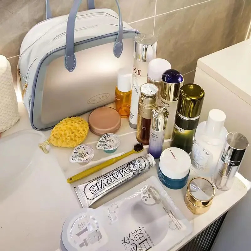 Makeup storage bag large capacity womens makeup bag double-layer transparent waterproof bathroom wash bag simple daily makeup bag 241031
