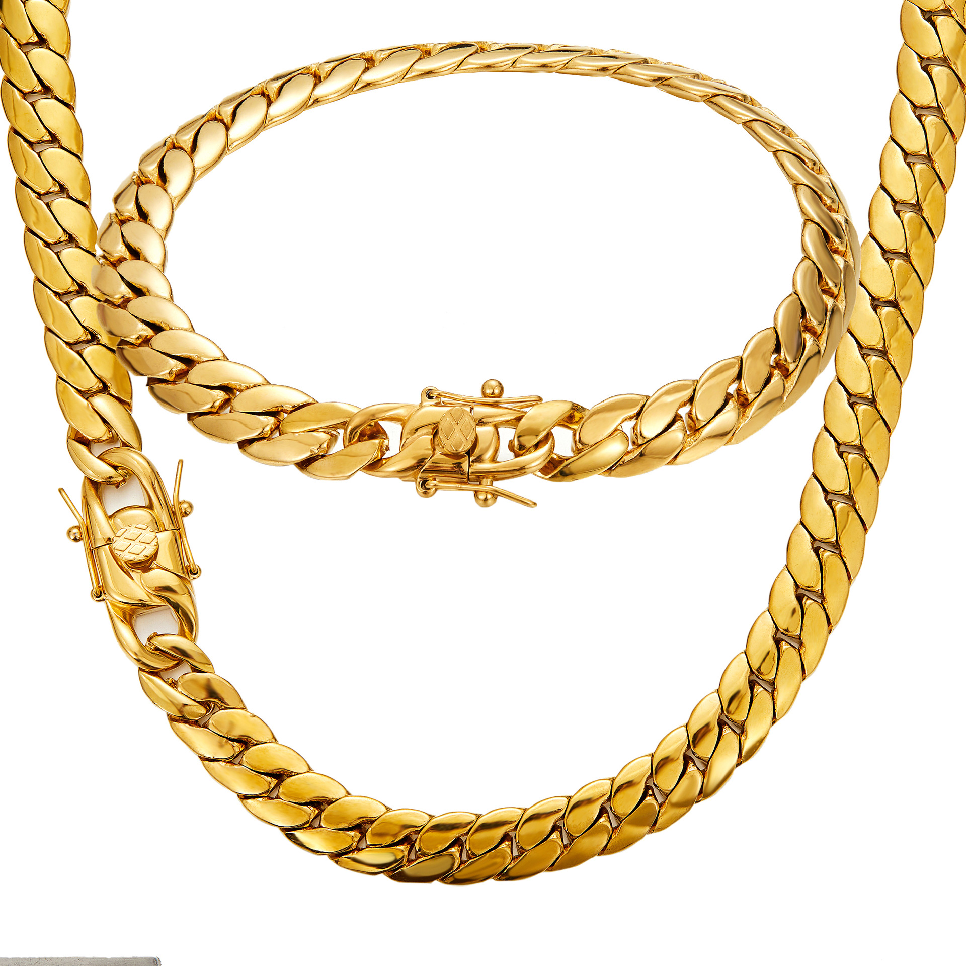 10mm Flat Snake 316L Stainless Steel Miami Cuban Chain Necklace Bracelet Jewelry