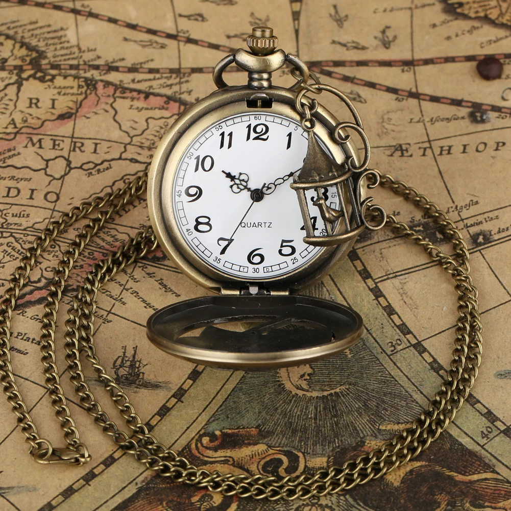 Elegant Vintage Rose Flower Birds Quartz Necklace new 2025 Pocket Watch Men Women with Unique Pendant Accessory Retro Stylish Clock Gift
