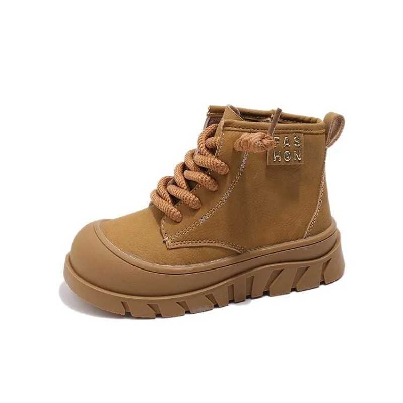 New Childrens Fashion Boots Winter Thick Boys and Girls Anti slip Warm Leather Boots Side Zipper Solid Color Childrens Casual Shoes M241102