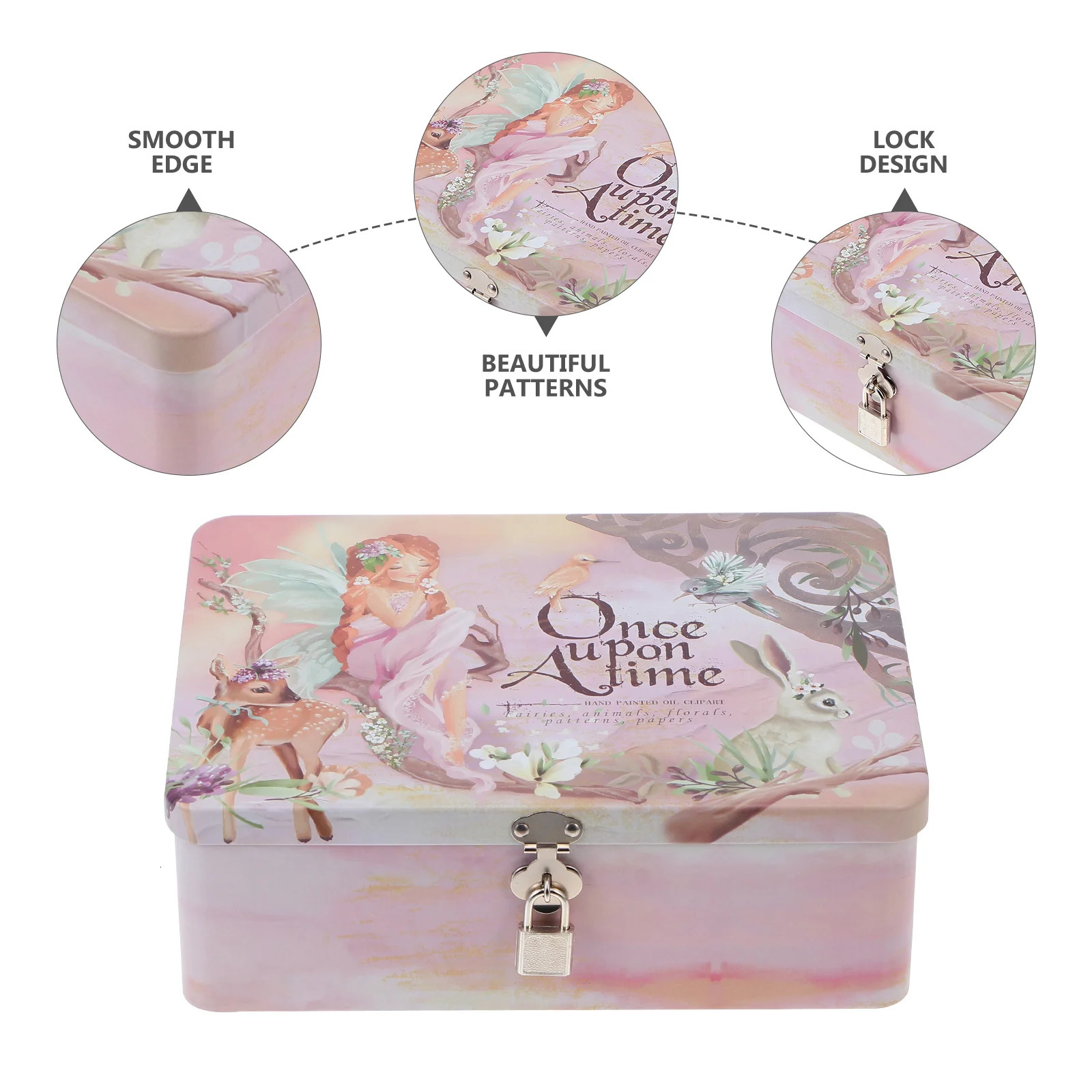 Tinplate Box Lock Rectangular Tea Containers Candy Case Gift Packaging Jewelry Organizer Showcase Storage Padlock Kitchen 240327