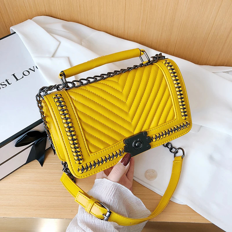Shoulder Bag Chain Messenger Bag Women Fashion Shoulder Handbag Small Purse Embroidery Thread PU Leather Crossbody Bags 241031