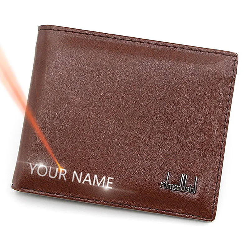 New Short Men Wallets Name Engraving Card Holder Small Male Purses Zipper 2025 Top new Quality PU Leather Simple Money Clips Men's Wallet