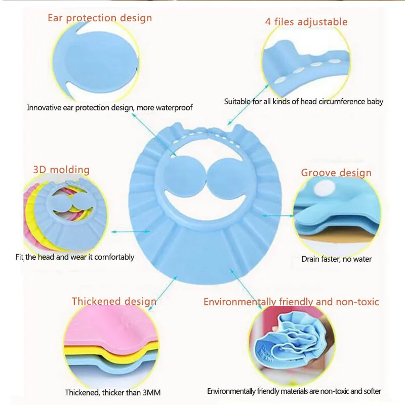 Bathing Shower Shampoo Safe Bath Protect Soft Cap Hat For Baby Wash Hair Shield Bebes Children Bathing Shower Cap Hat Kids smile