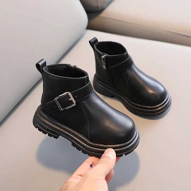 Preschool boots baby shoes autumn and winter fashionable buckle Chelsea boots boys and girls casual shoes childrens leather warm snow boots M241102