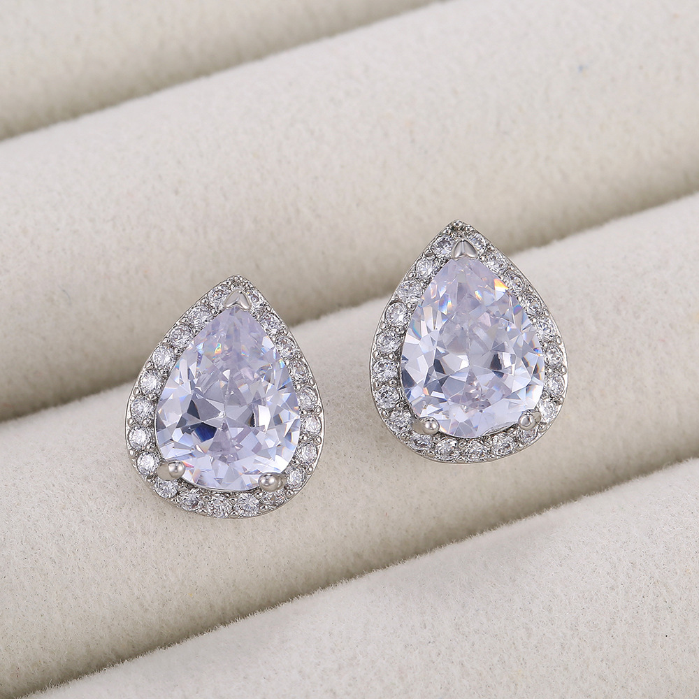 925 sterling silver inlaid AAA zircon earrings women creative fashion pear-shaped teardrop diamond Stud earrings platinum crystal Stud wedding jewelry