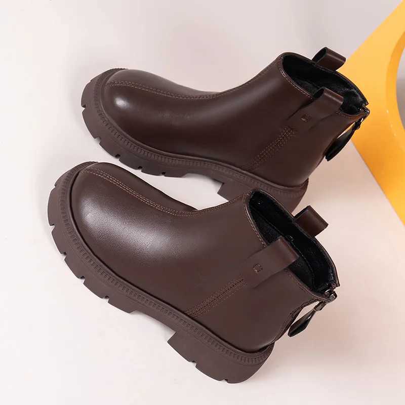 New autumn winter childrens anti slip comfortable warm boots childrens rubber outsole zipper leather ankle boots boys and girls shoes M241102