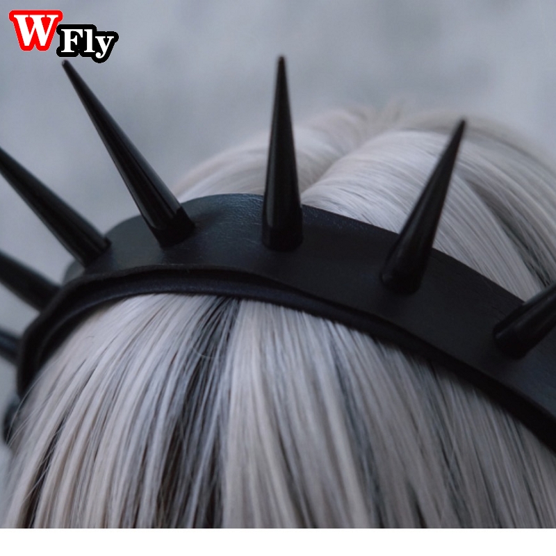personality Y2K Harajuku Halloween Women Cool Girl Punk Gothic Lolita Cosplay Black White Hair Band PU Hottie Rivet