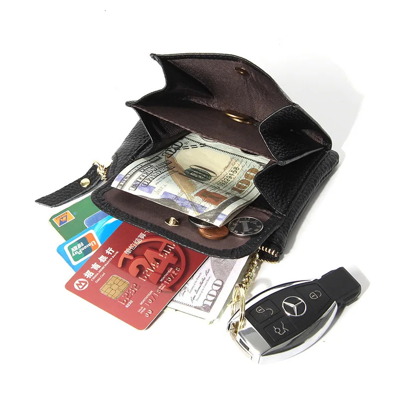 Zipper Coin Purses Genuine Cow Leather Wallet Lady Card Holder Coins Pocket Versatile Handbag Flexible Key Ring Style Flap Purse 241029