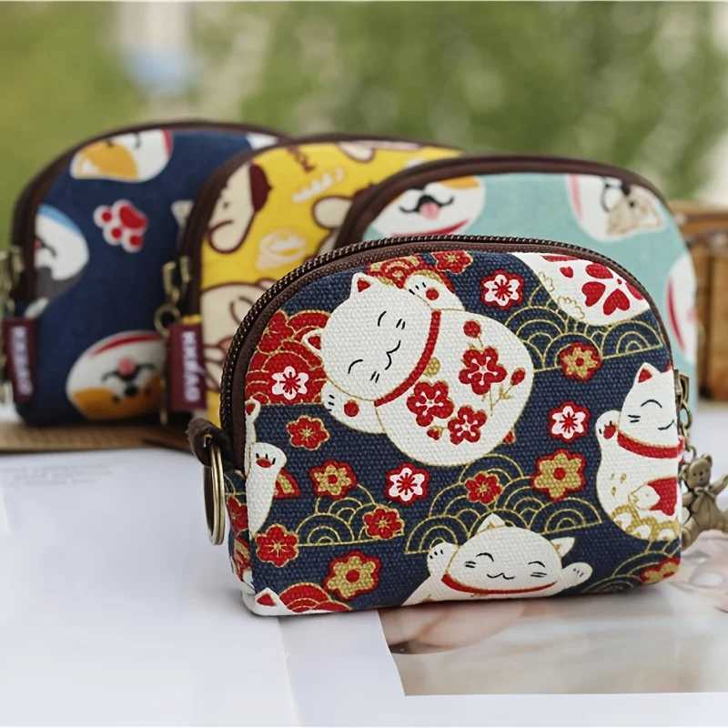 Womens Canvas Carto Prints Keychain Wallet Small Card Organizer Key Pouch Ladies Mey Bag Coin Purse for Children Girls BoysXJ241111