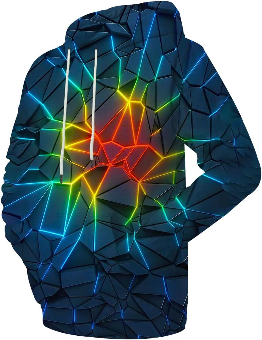 Hoodie for Mens Womens Unisex Colorful Graphic Hoodies 3D Print CoolFantastical geometric lines visual nerve for Men and Women sweatshirt Pullover Lon