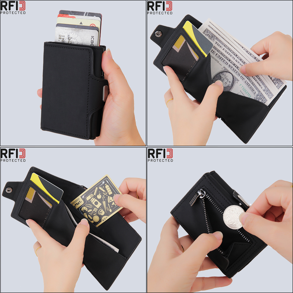 Credit Card Holder Men Wallets RFID Aluminium Box PU Leather Wallets with Money Clip Carbon Fiber Bank Cardholder Case Choice