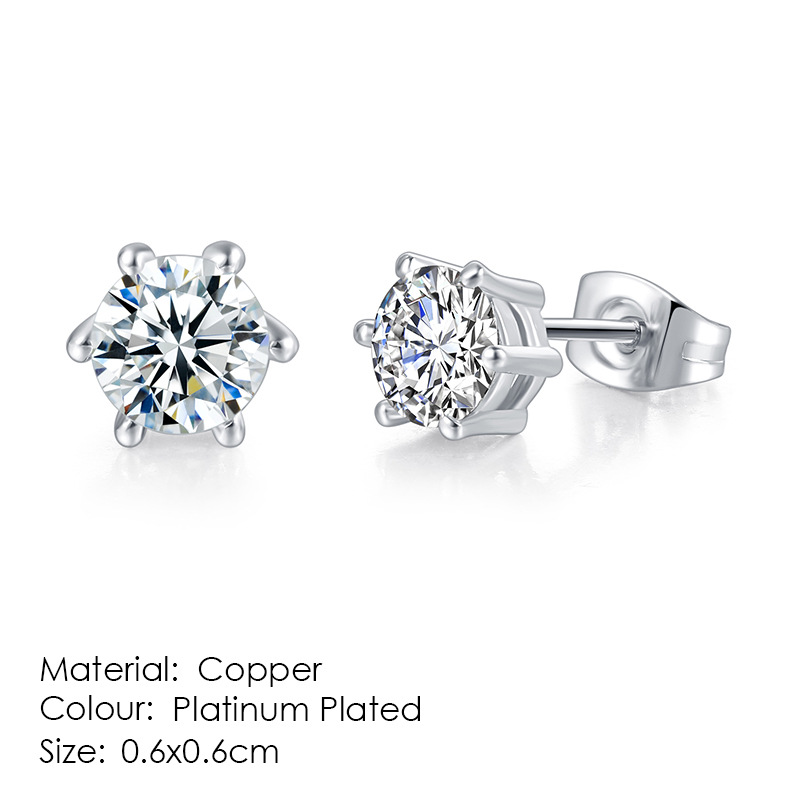 Geometric 6mm Zircon Earrings for Women's Fashion Versatile Single Diamond Earrings Wholesale
