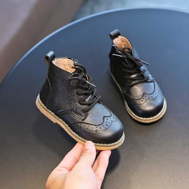 Autumn Winter Kids Boots Girls Leather Shoes Fashion Solid Color Retro Boots Childrens Shoes Boys Sports Shoes SMG136 M241102