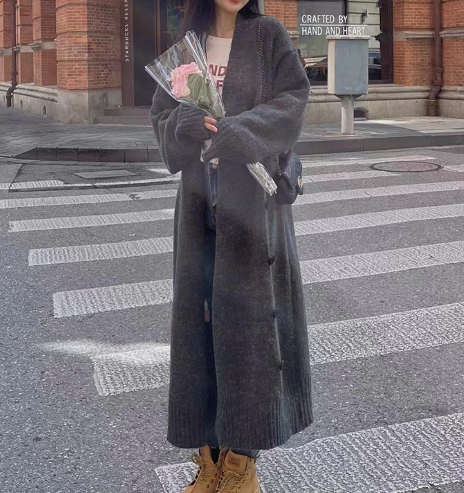 Dongdaemun Lazy Style Loose Long Sweater Jacket Autumn And Winter Korean Version Gentle Floral Knit Cardigan For Women F1102#38