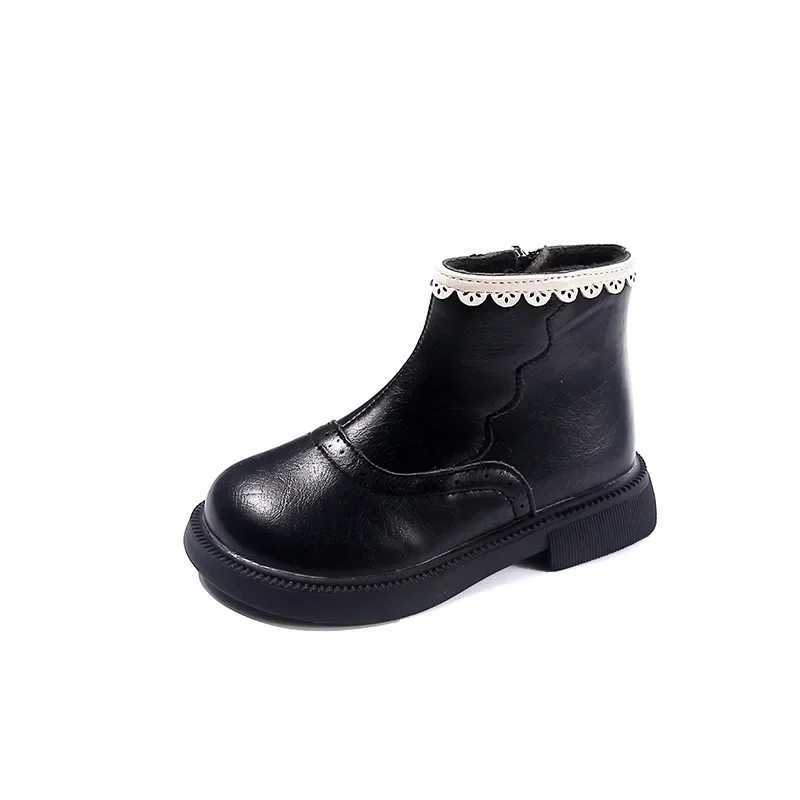 New girls winter patch work boots anti slip childrens fashion boots ankle version childrens leather cover princess cotton boots breathable M241102