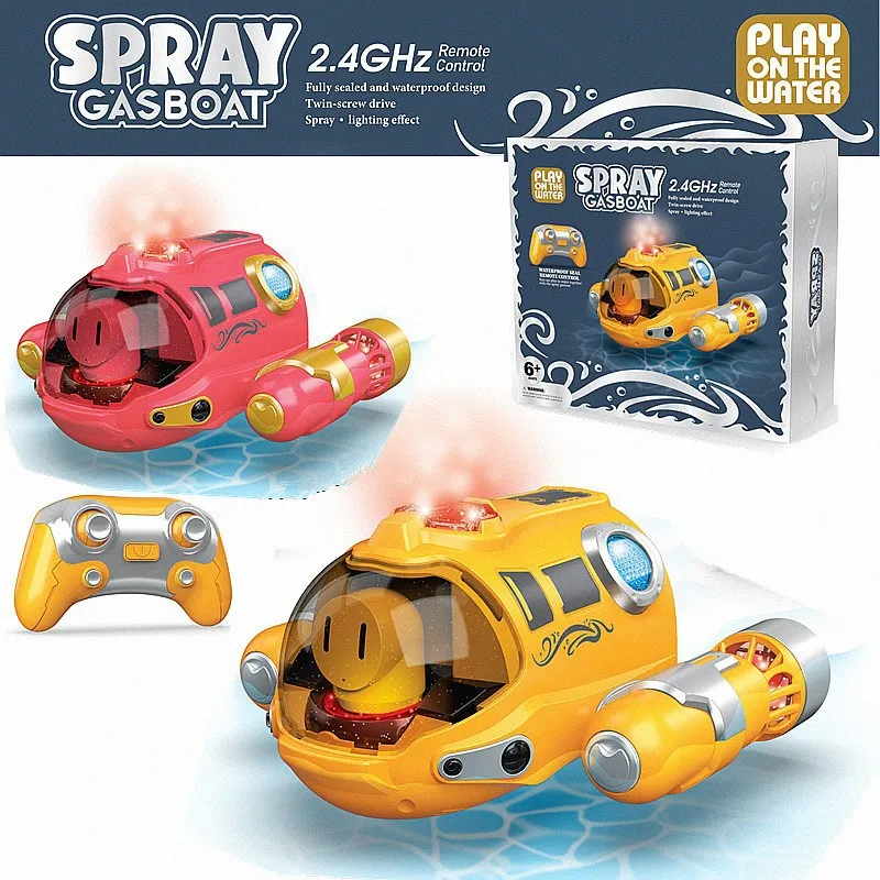 2023 New Mini RC Boat 2.4G new spray Remote Control Boat Children's Water Toys Birthday 2025 Gift Submarine Boat Shape Toys