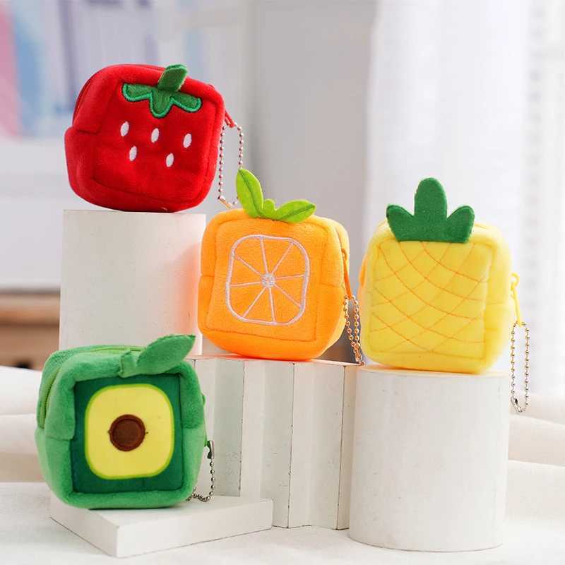 Plush Watermel Orange Fruit Women Coin Purse Mini Cute Oval Zipper Children Girl Coin Wallet Keychain USB Cable Headset BagXJ241111