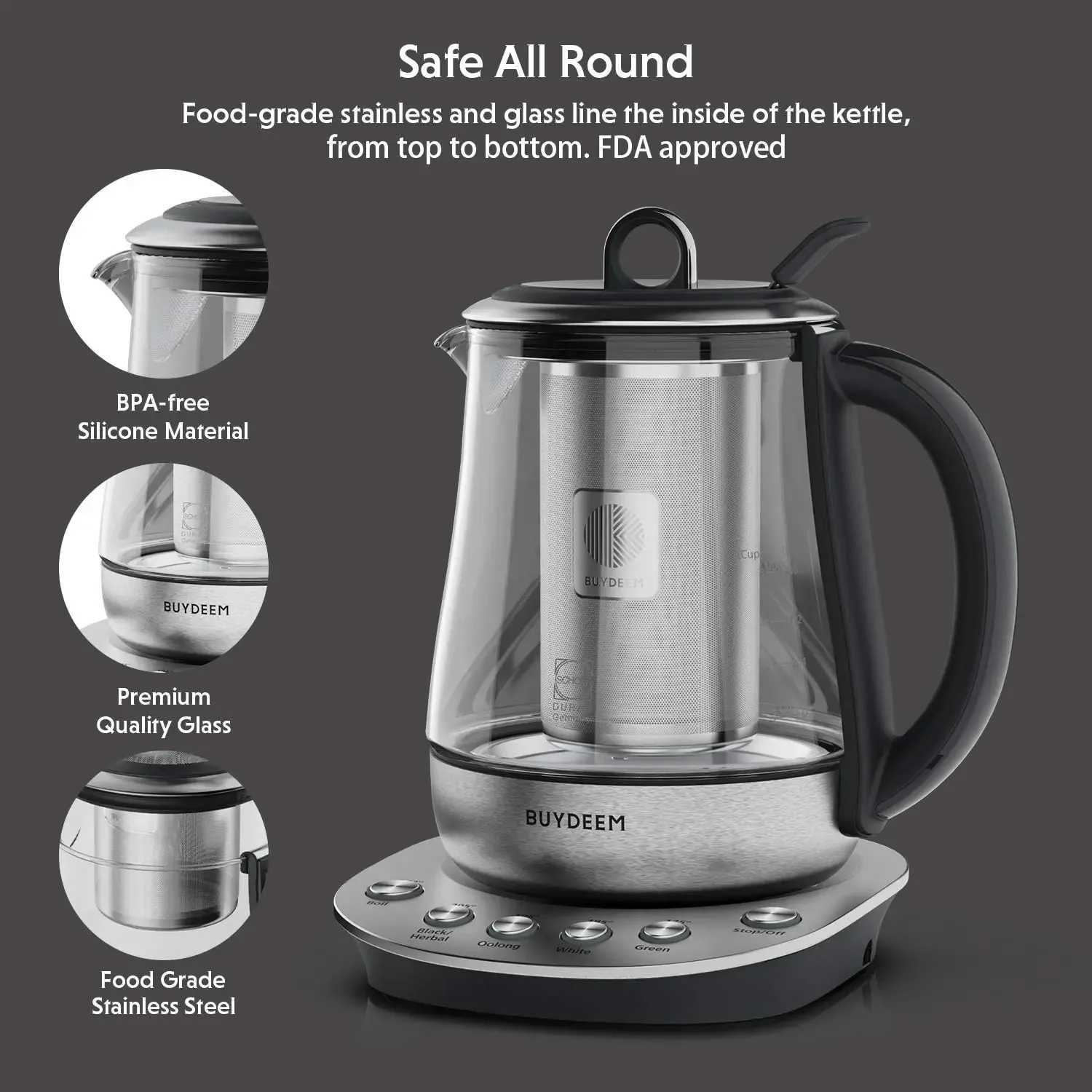 Durable 316 stainless steel and German Schott electric kettle detachable inhaler automatic insulation BPA 1.2L Y241102