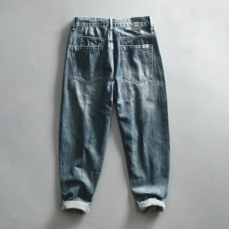 2024 Spring Vintage Washed Tapered Jeans for Men Clothing Cargo Soft Cotton Casual Streetwear Men Pants AG7200 241024
