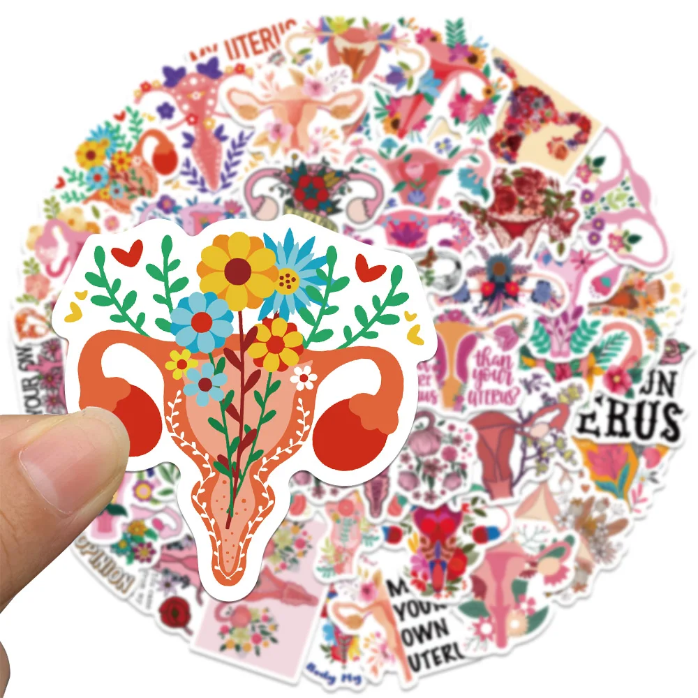 50PCS 2025 Uterus Flowers Pro Choice Stickers Womens Rights Feminist Protest Sticker for Water new Bottle Laptop Skateboard Lage