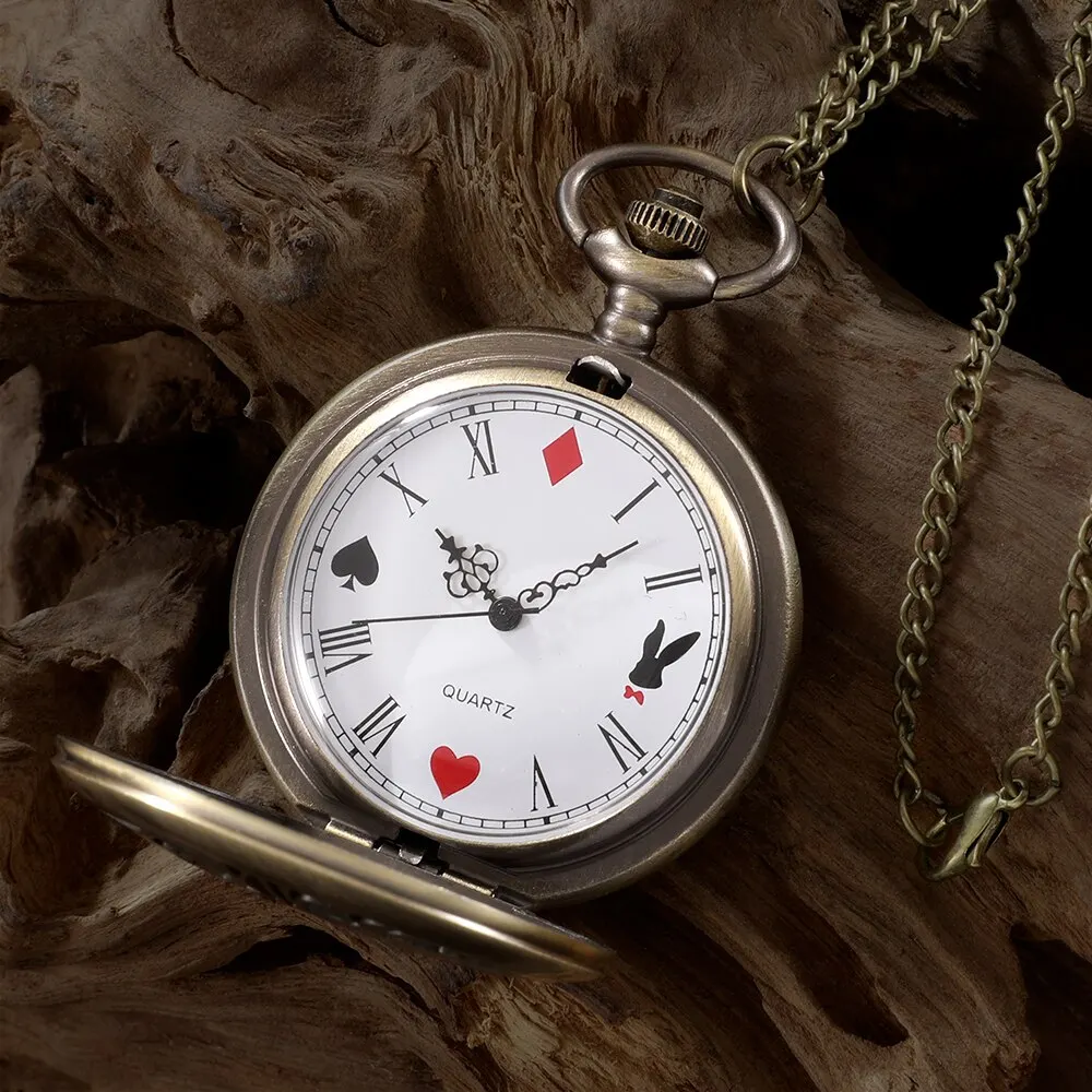 New Bronze Quartz Pocket Watch new Retro Alice Theme Pocket 2025 Fob Watch Pendant Necklace Pocket Watch Men Womens Gift