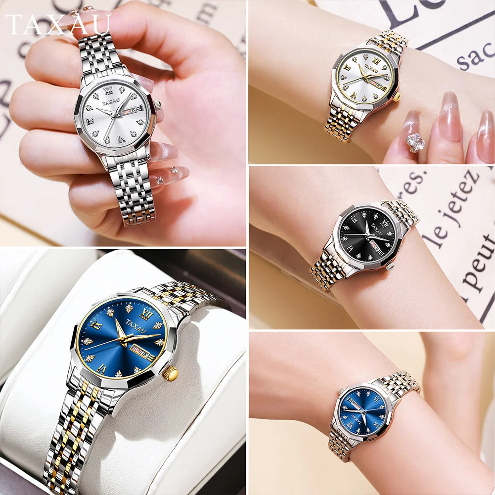 OLEVS Fashion Golden Watch For Women Stainless Steel Elegant Rhombus Original Quartz Waterproof Womens Watches Reloj Para Mujer 240311