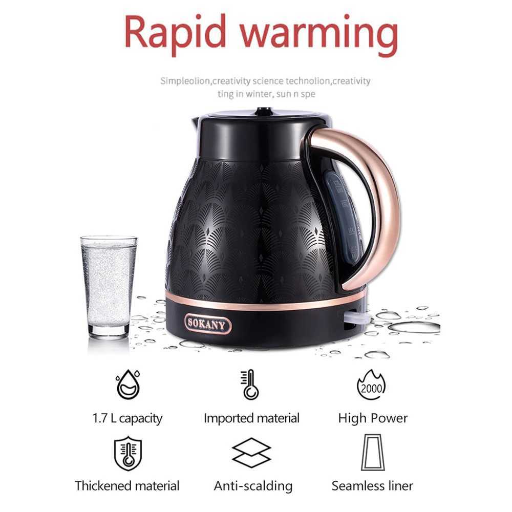1 Sokany plug 1.7L household hot water kettle power 2000W quick heating in 6-8 minutes low noise anti shrink release Y241102