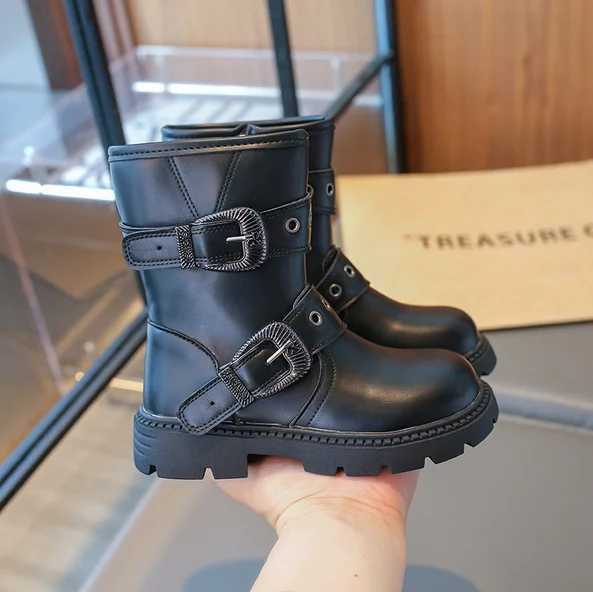 Girls Boots Spring Autumn Childrens Calcium Boots Solid Color Versatile Princess Cat Step Shoes Fashion Childrens Leather Boots M241102