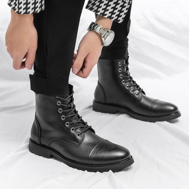 Pointed High Top Dress Shoes Mens Fashion Casual Chelsea Boots Mens Leather Boots Original High Quality Ankle Boots 241031