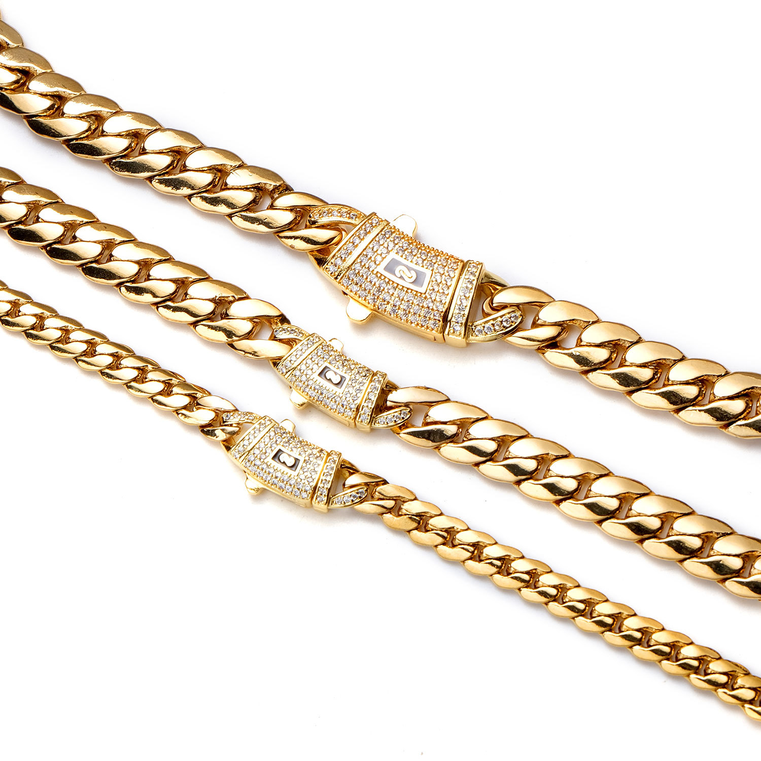 Solid Stainless Steel Miami Cuban Chain Necklace Bracelet Curve Clasp Jewelry