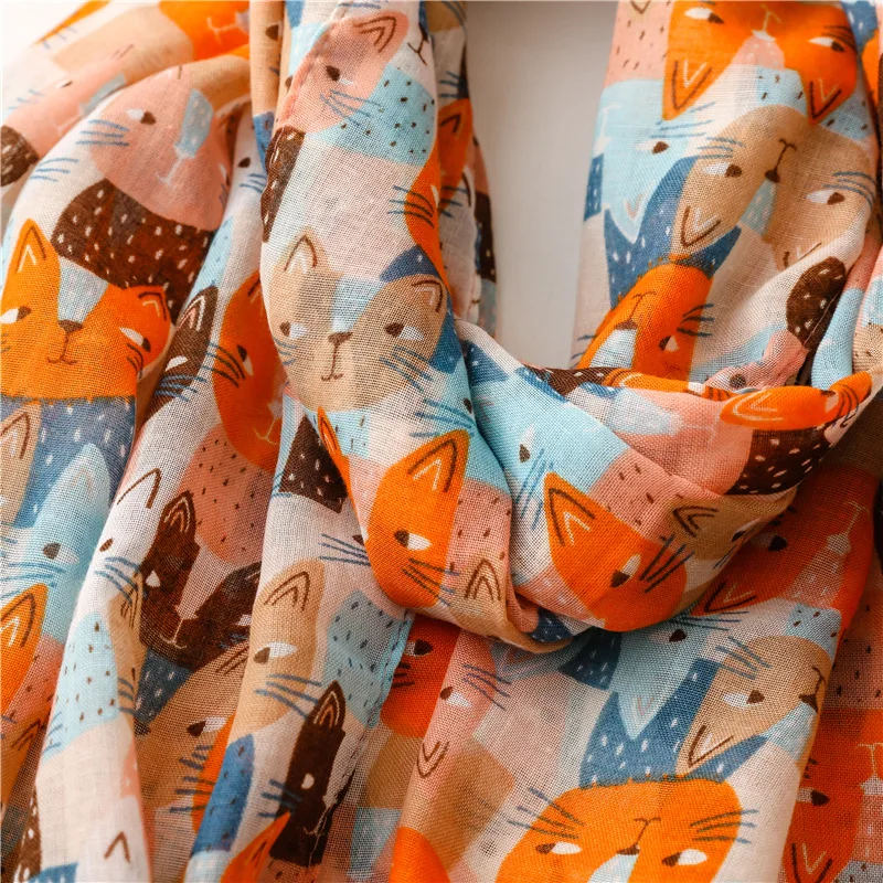 Lovely Animal Cat Pattern Tassel Viscose Shawl Scarf Lady High Quality Wrap Thin Pashmina 2025 Stole Bufandas new Muslim Hijab 180*90Cm