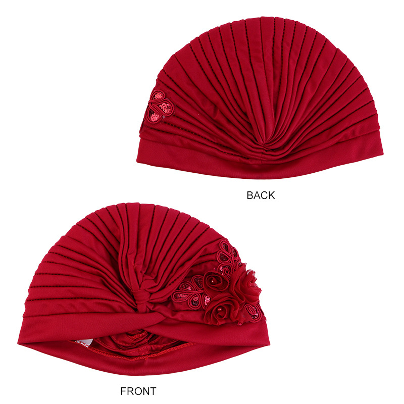 2023 New Ladies Sequin Flower Turban Hat Muslim Pleated Indian Inner Hijabs Sleep Cap 2025 Head new Wrap Women Bandana Headwear Boonet