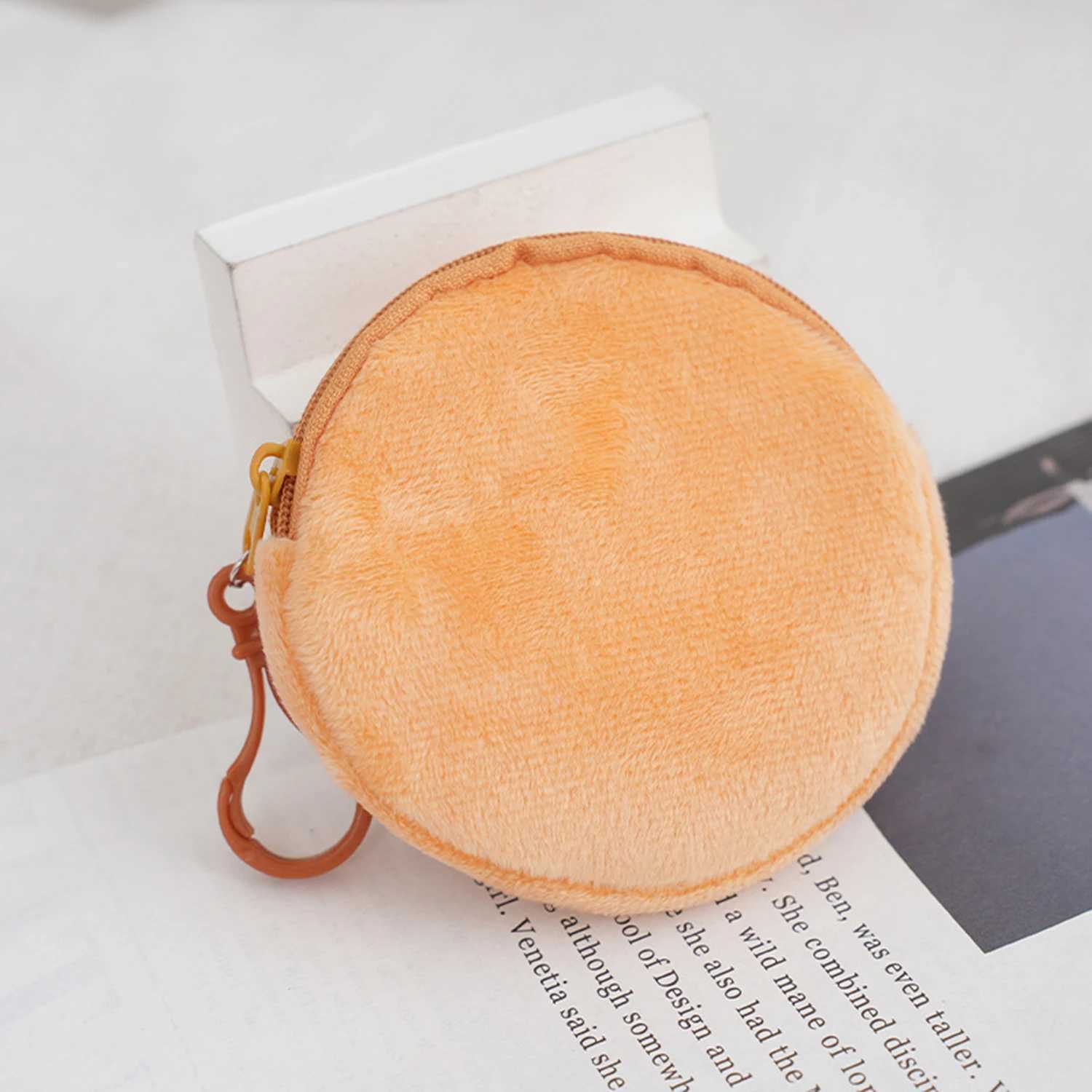 Peach Color Plush Coin Purse Headphe Bag Key Holder ID Card Bag Candy Color Coin Purse 8.5cm Round WalletXJ241111