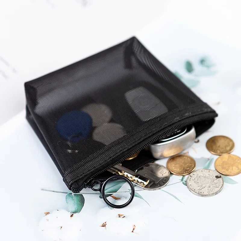 Women Black Small Coin Wallet Bags Mesh Transparent Earphe Mey Key Card Holder Girl Small Purse PouchXJ241111