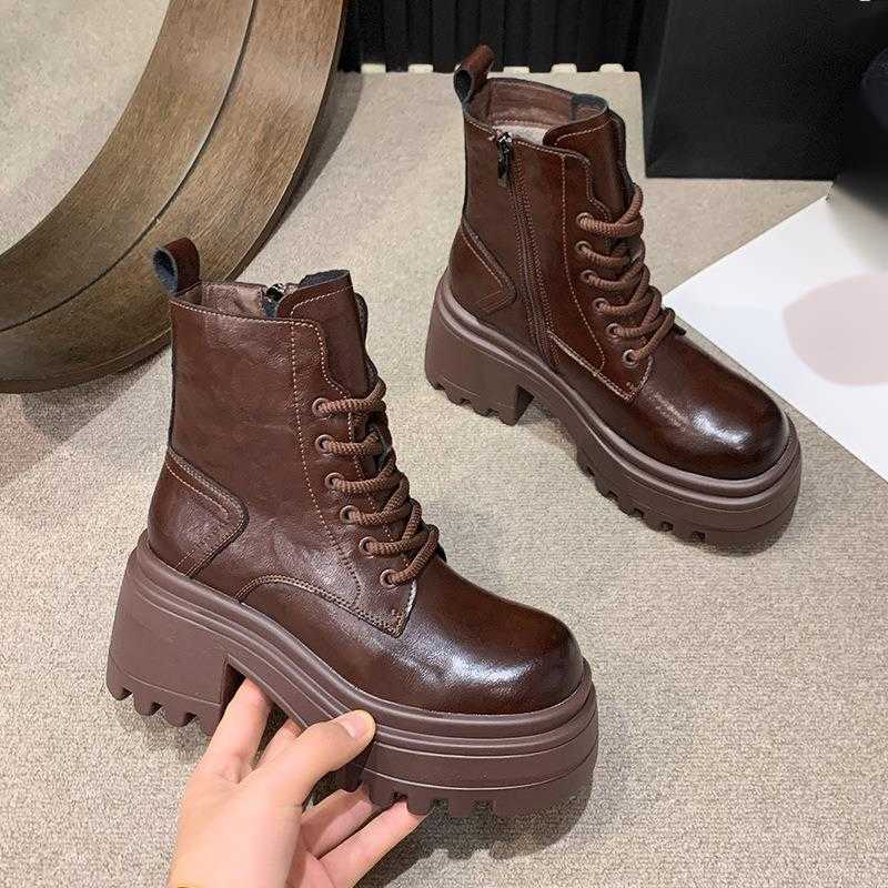 CMM Leather Boots for Women Autumn and Winter New High Heels Short Boots for Women Casual Versatile Boots for Children Fashion Womens Boots