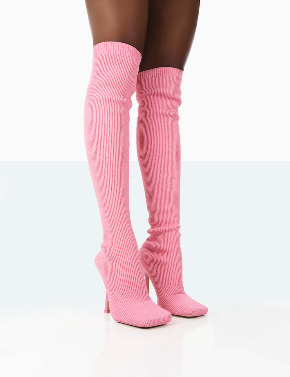 Autumn And Winter New High Heels Over Knee Long Flyknit Elastic Wool Sleeve Square Head Boots Large Size Women's Shoes