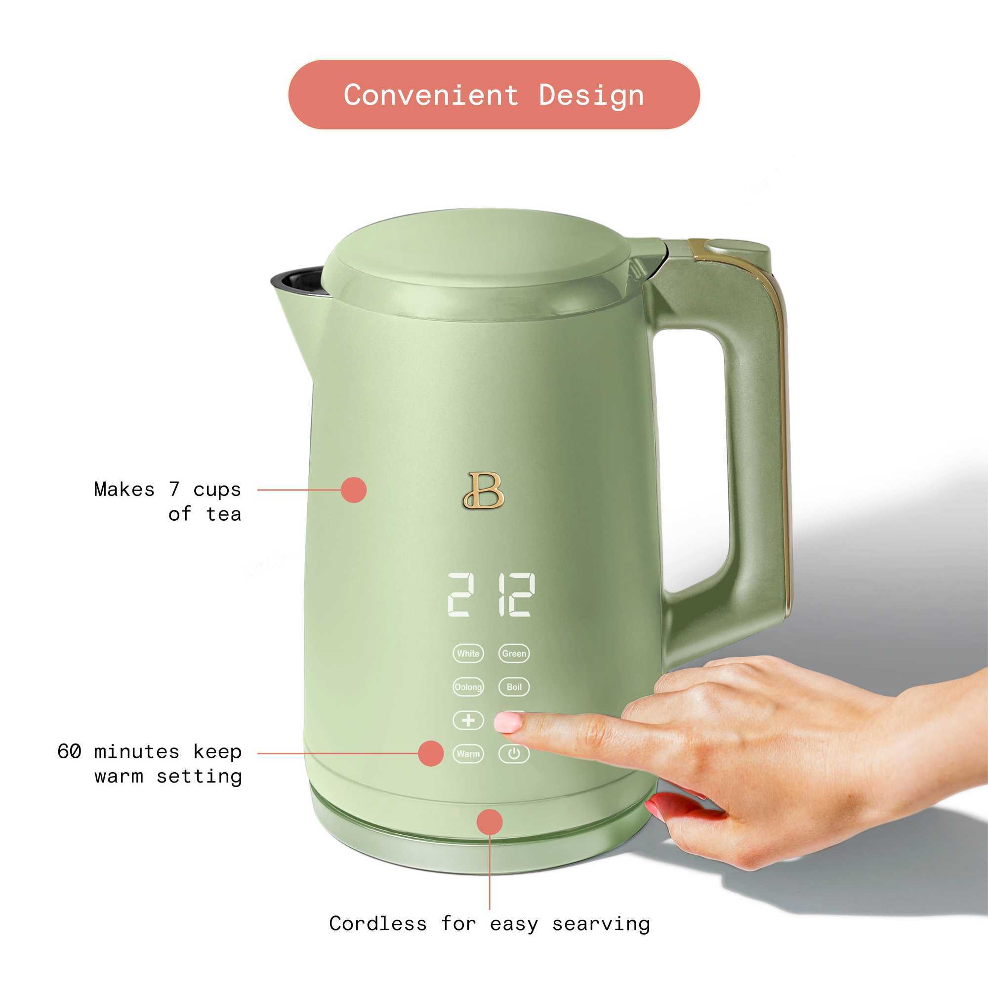 Beautif 1.7-liter electric kettle 1500 W one click activation Drew Barrymores white ice Y241102