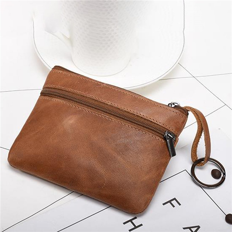Leather Coin Purse Women Mini Change Purse Kids Coin Pocket Wallets Key Chain Holder Zipper Pouch Card Holder Wallet Solid Color