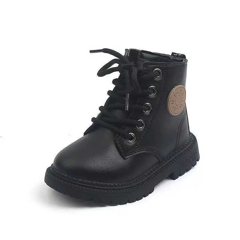 Childrens leather anti slip single boots new UK Sle childrens trendy boots boys and girls soft lace zipper ankle boots hot M241102