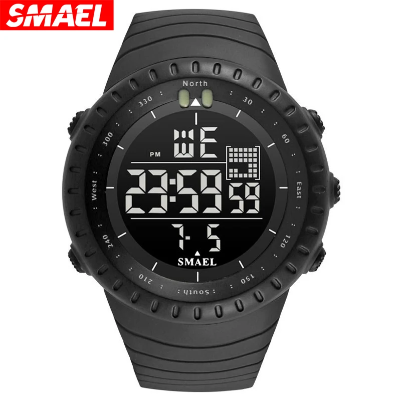 SMAEL Top Brand Men Electronics Watch Outdoor Sports Waterproof Big Dial Digital LED Alarm Digital-watch 2025 new Male 1237