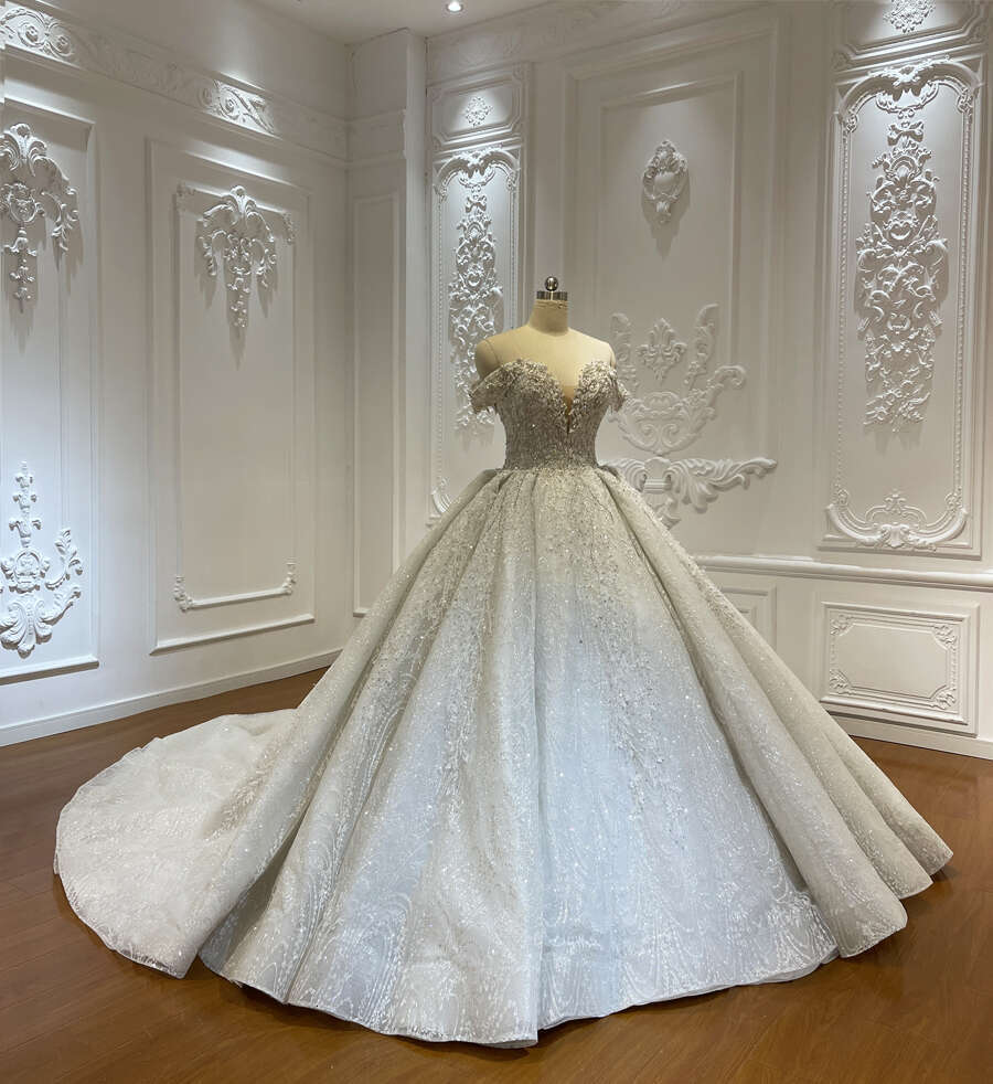 Customized Off The Shoulder New Lace Beading Ball Gown Bridal Wedding Dress vestido de novia