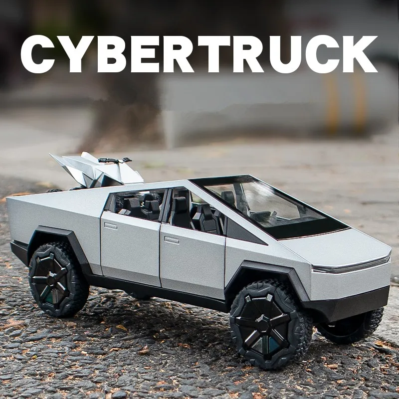 1/24 Tesla Cybertruck Pickup Alloy Car Model Diecasts Metal Toy Off-road Vehicles Truck Car Model Sound and Light Childrens Gift