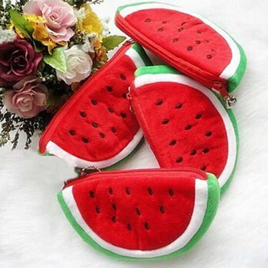 1PCS Plush Red Watermel Coin Bags Fruit Wallet Big Volume Watermel School Kids Pen Pencil Bag Case Popular Coin PursesXJ241111