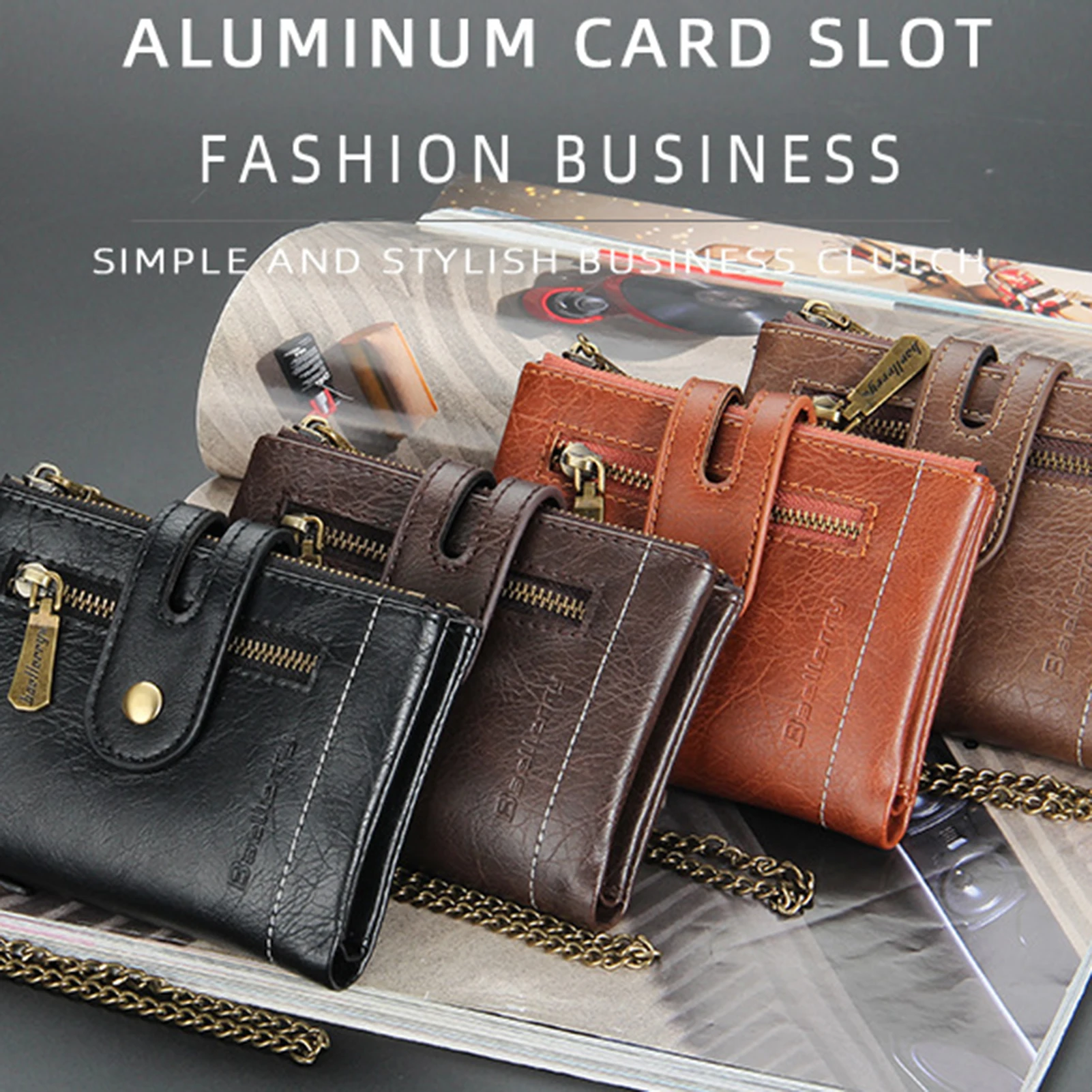 Portable Wallet Leather new Men 2025 Wallet Multi-card Holder Genuine Leather Wallet Large Capacity Vintage Purse Men with Chain