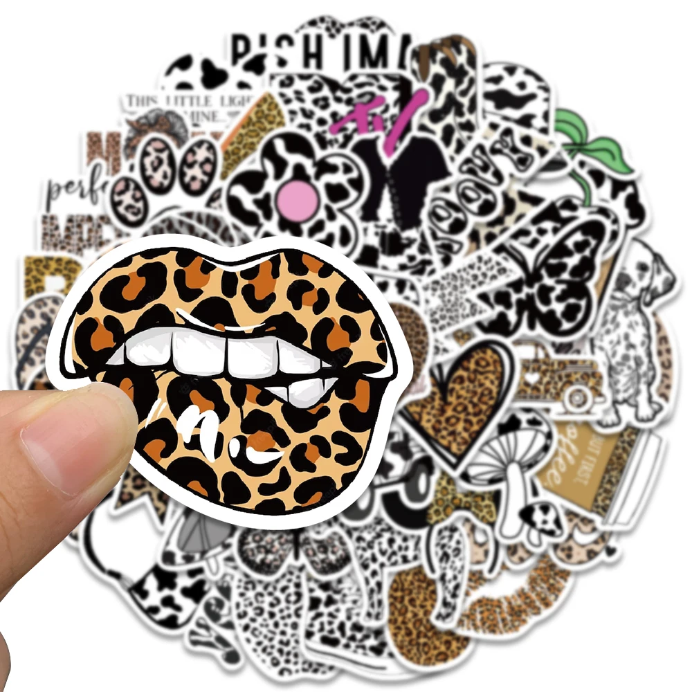 50pcs Leopard Cow new Print Stickers Black And White Decals Waterproof Vinyl Scrapbook Laptop Skateboard 2025 Phone Lage Stickers