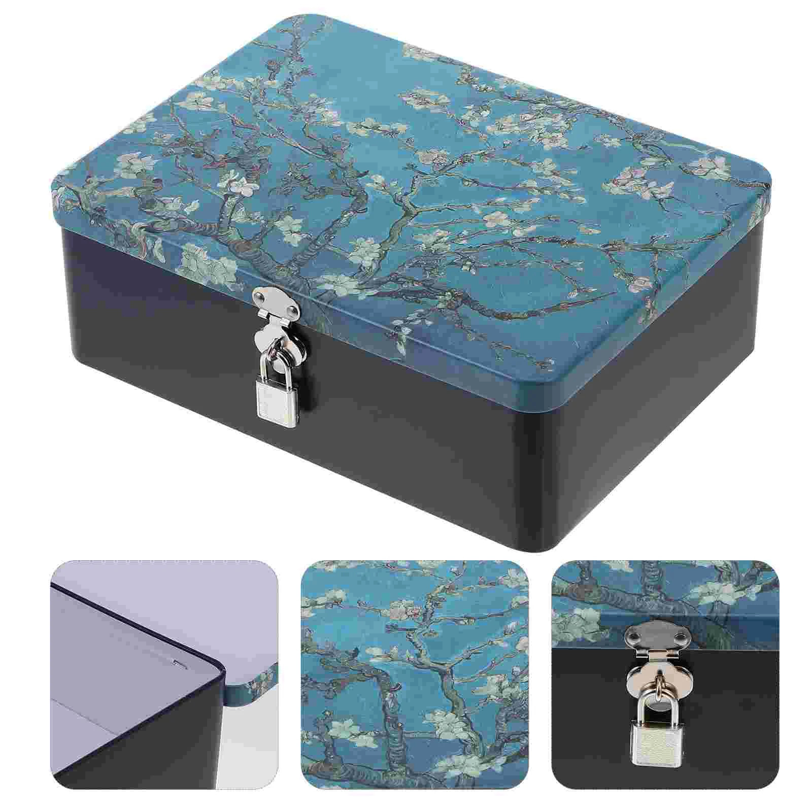 Tinplate Box Lock Rectangular Tea Containers Candy Case Gift Packaging Jewelry Organizer Showcase Storage Padlock Kitchen 240327