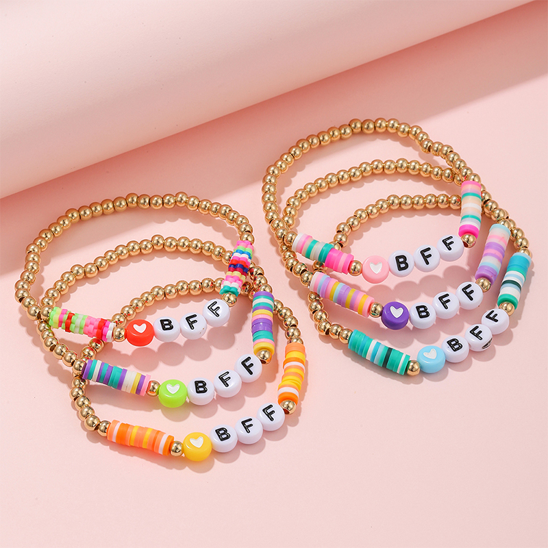 6Pcs/set Handmade BFF Letter Heart Beads Stretch Bracelet for Girls Kids Friendship Party Birthday Jewelry Gift