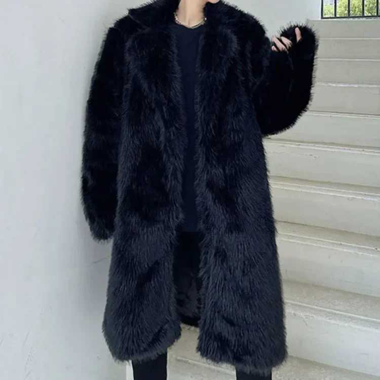 pdmcms 2023 Mens Autumn and Winter Thick Warm Imitation Fur Coat Mens Fashion Loose and Handsome Plush Coat Long Trench CoatX241102